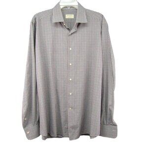 H Stockton Blue Red Plaid Shirt Mens Size L Long Sleeve Cotton Made In Italy